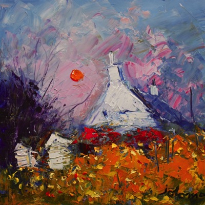 Harvest Moon and Beehives  Iona 12x12